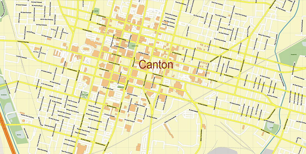 Canton Ohio USA Map Vector Exact City Plan High Detailed Street Map editable Adobe Illustrator in layers