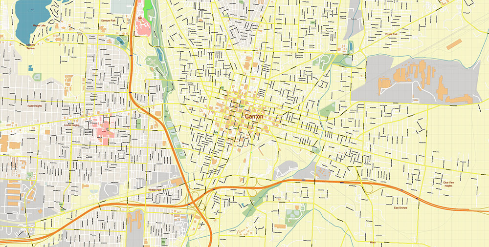 Canton Ohio USA Map Vector Exact City Plan High Detailed Street Map editable Adobe Illustrator in layers
