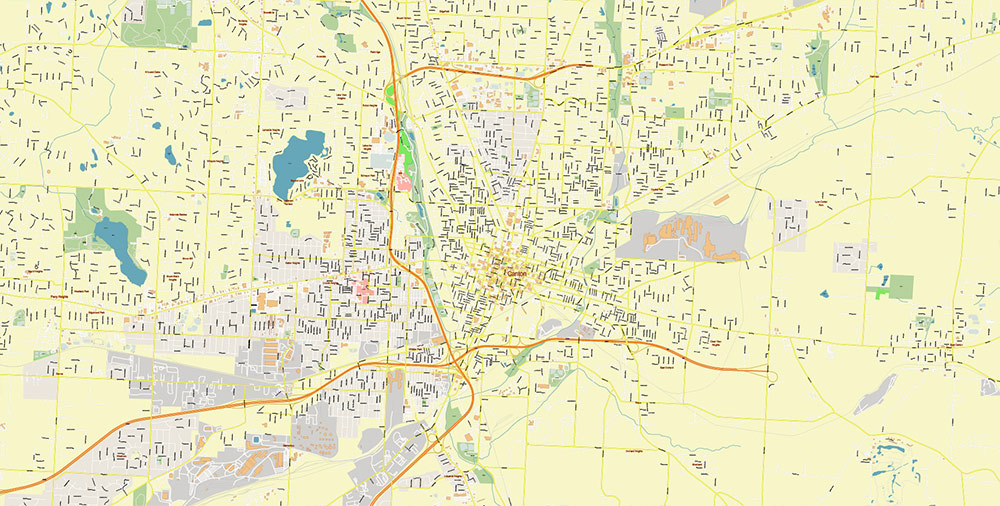 Canton Ohio USA Map Vector Exact City Plan High Detailed Street Map editable Adobe Illustrator in layers