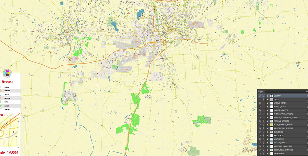 Canton Ohio USA Map Vector Exact City Plan High Detailed Street Map editable Adobe Illustrator in layers