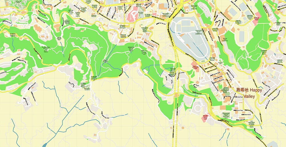 Central Hong Kong CBD Map Vector Exact High Detailed Street Map editable Adobe Illustrator in layers