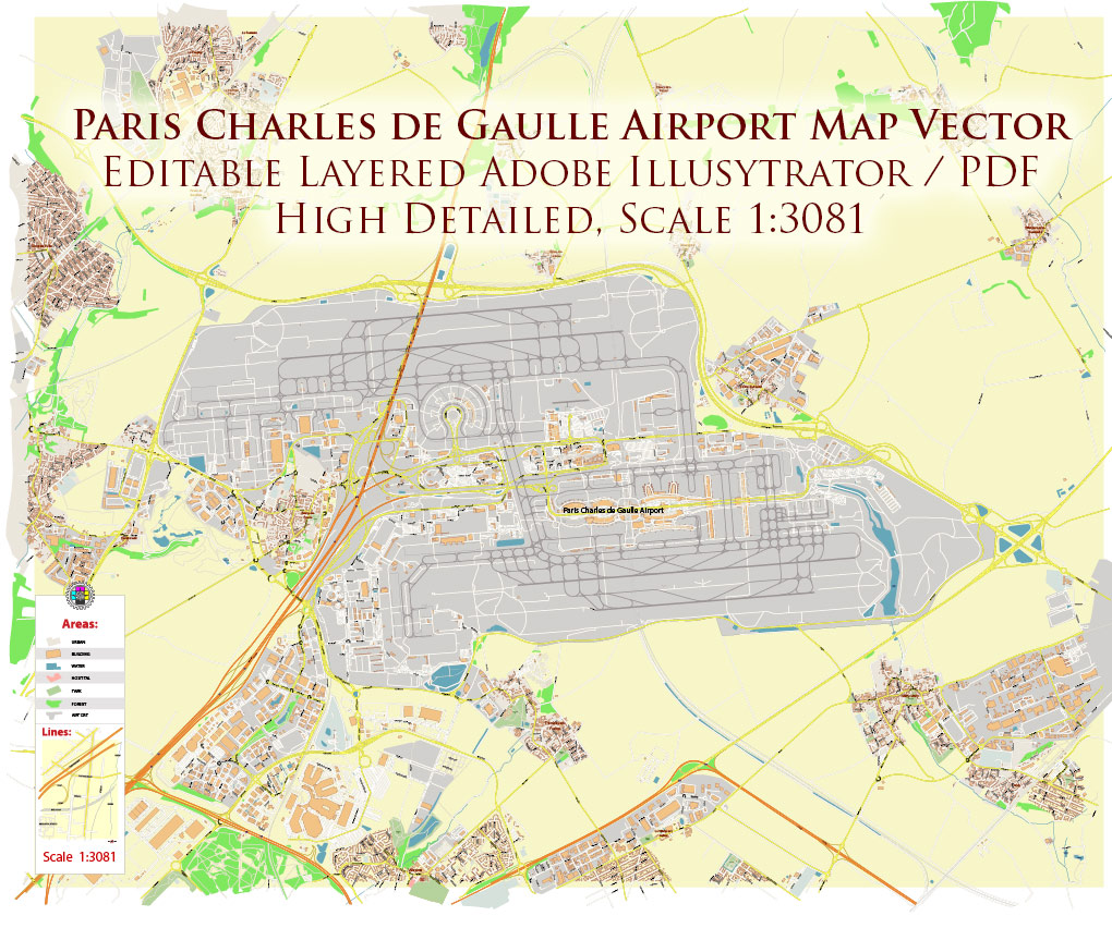Charles de Gaulle Airport Map Vector Exact High Detailed Street Map editable Adobe Illustrator in layers Charles de Gaulle Airport Map Vector Exact High Detailed Street Map editable Adobe Illustrator in layers