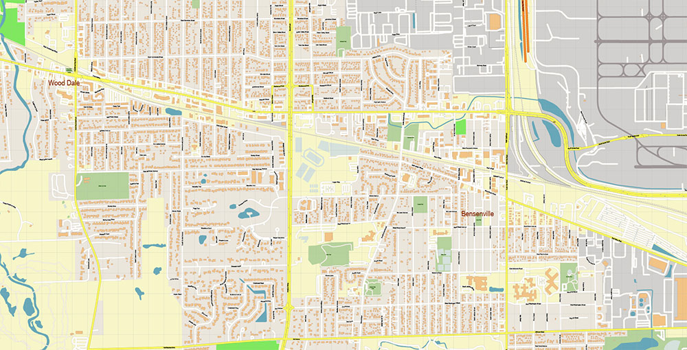 Chicago O'Hare International Airport Map Vector Exact High Detailed Street Map editable Adobe Illustrator in layers