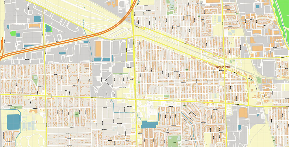 Chicago O'Hare International Airport Map Vector Exact High Detailed Street Map editable Adobe Illustrator in layers