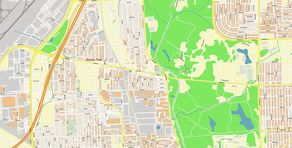 Chicago O'Hare International Airport Map Vector Exact High Detailed Street Map editable Adobe Illustrator in layers