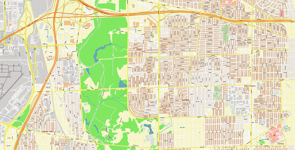 Chicago O'Hare International Airport Map Vector Exact High Detailed Street Map editable Adobe Illustrator in layers