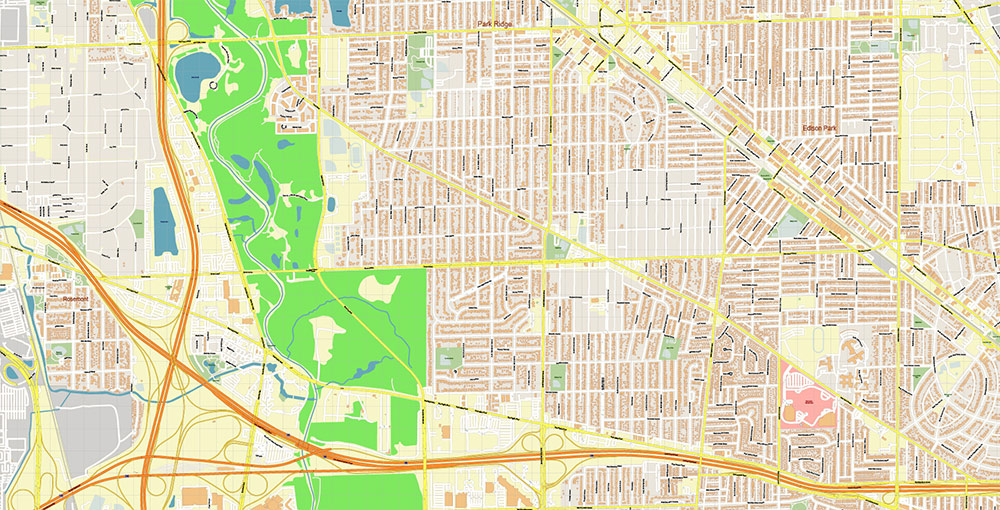Chicago O'Hare International Airport Map Vector Exact High Detailed Street Map editable Adobe Illustrator in layers