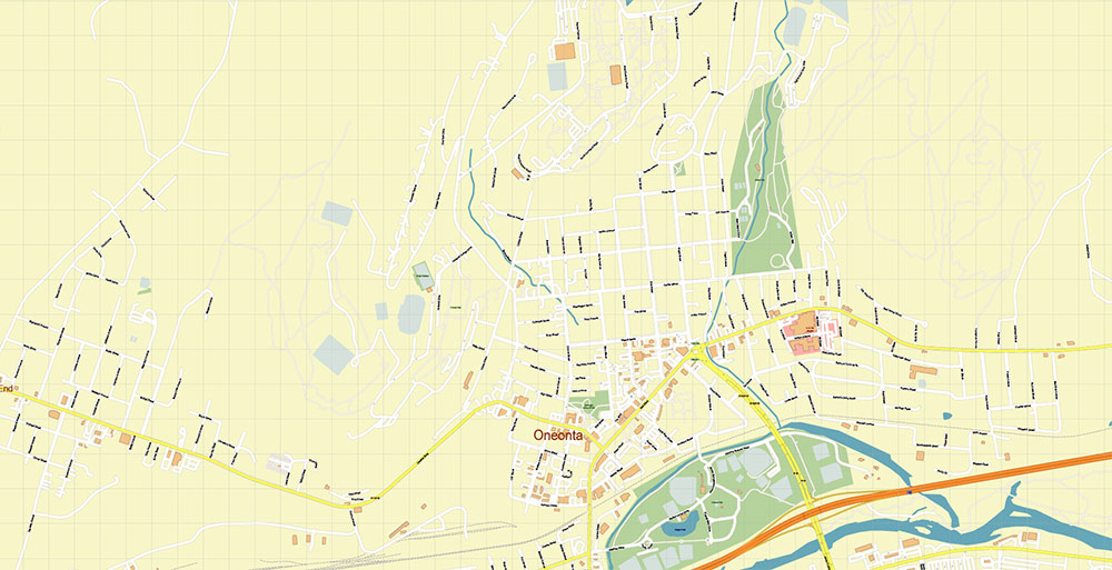 Cooperstown and Richfield Springs New York USA Map Vector Exact High Detailed Street Map editable Adobe Illustrator in layers