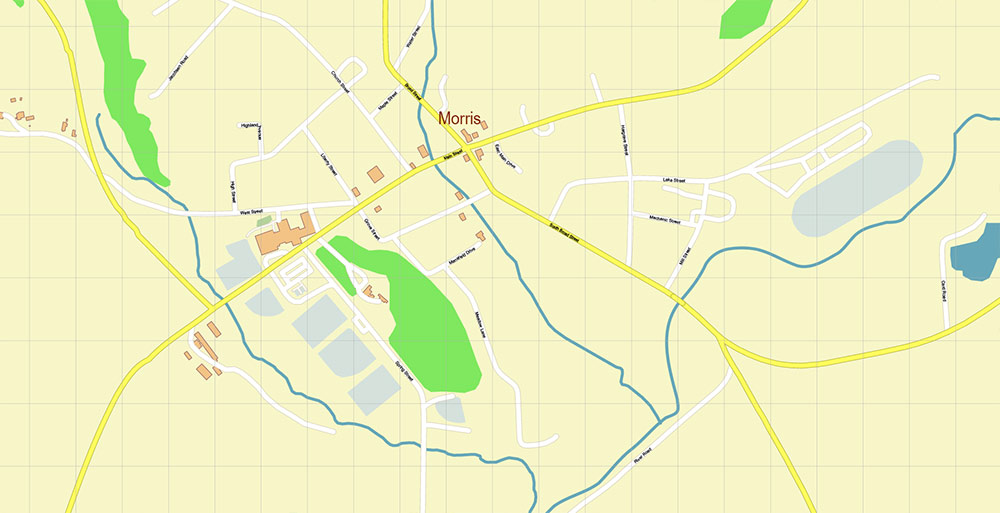 Cooperstown and Richfield Springs New York USA Map Vector Exact High Detailed Street Map editable Adobe Illustrator in layers