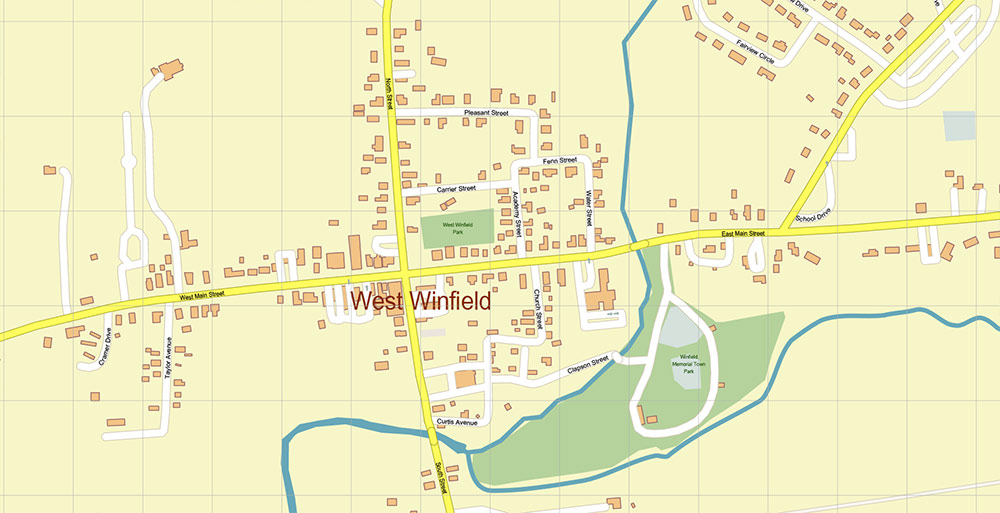 Cooperstown and Richfield Springs New York USA Map Vector Exact High Detailed Street Map editable Adobe Illustrator in layers