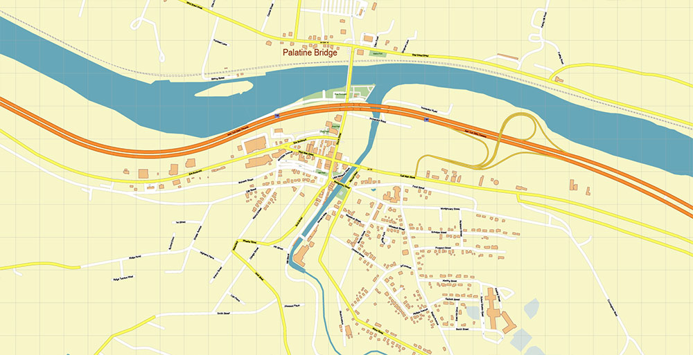 Cooperstown and Richfield Springs New York USA Map Vector Exact High Detailed Street Map editable Adobe Illustrator in layers