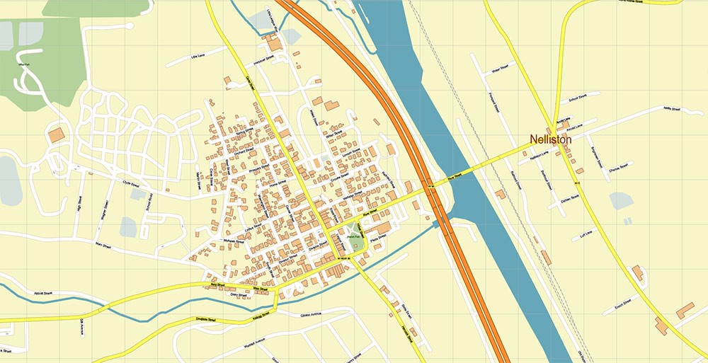 Cooperstown and Richfield Springs New York USA Map Vector Exact High Detailed Street Map editable Adobe Illustrator in layers