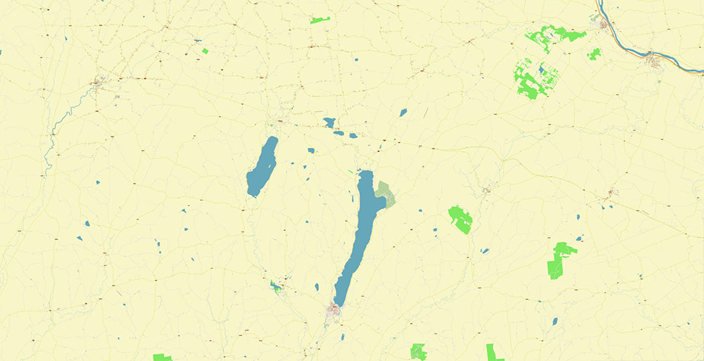 Cooperstown and Richfield Springs New York USA Map Vector Exact High Detailed Street Map editable Adobe Illustrator in layers