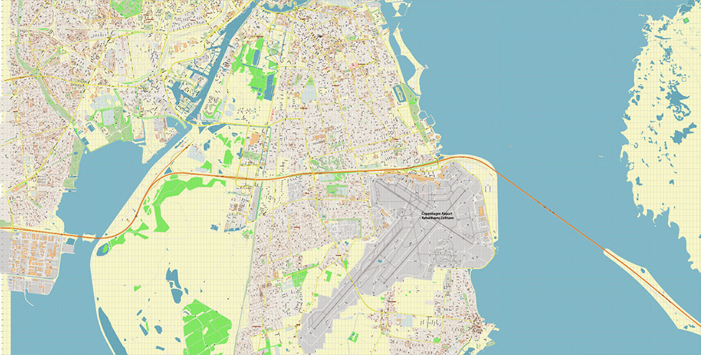 Copenhagen Airport Map Vector Exact High Detailed Street Map editable Adobe Illustrator in layers