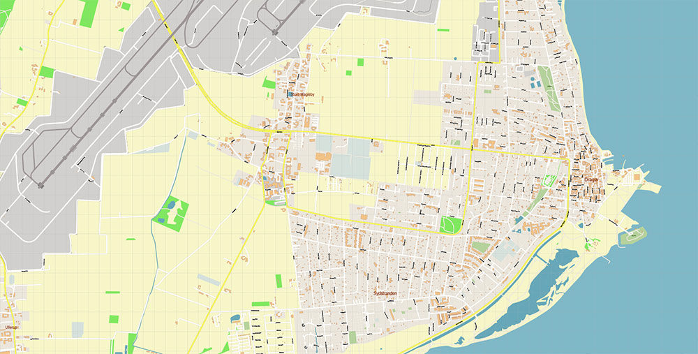 Copenhagen Airport Map Vector Exact High Detailed Street Map editable Adobe Illustrator in layers