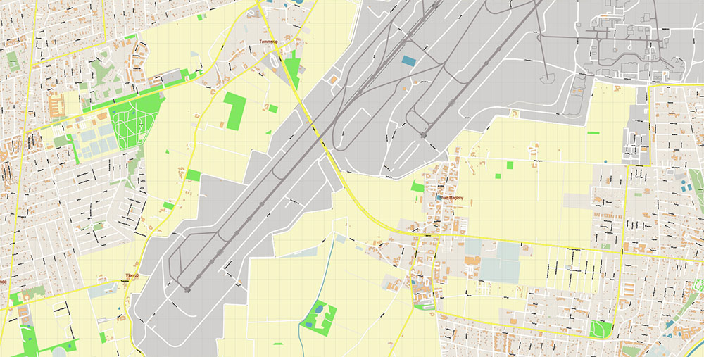 Copenhagen Airport Map Vector Exact High Detailed Street Map editable Adobe Illustrator in layers