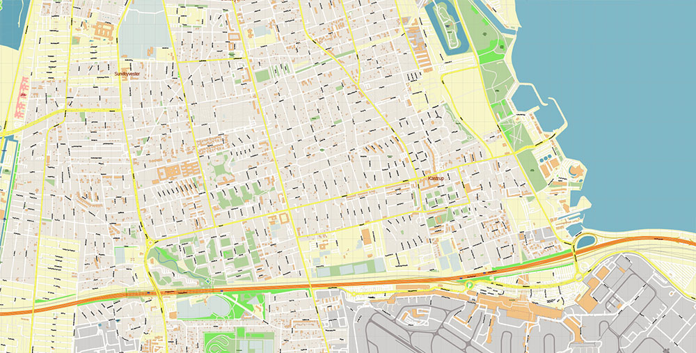 Copenhagen Airport Map Vector Exact High Detailed Street Map editable Adobe Illustrator in layers
