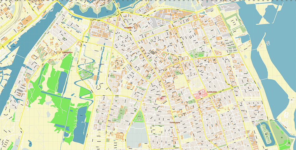 Copenhagen Airport Map Vector Exact High Detailed Street Map editable Adobe Illustrator in layers