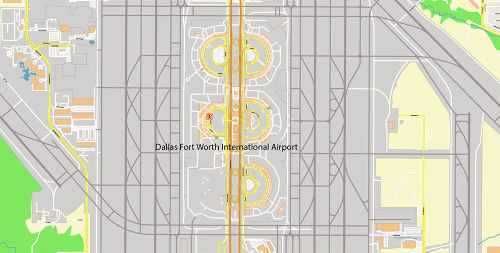 Dallas - Fort Worth Airport Map Vector Exact High Detailed Street Map editable Adobe Illustrator in layers