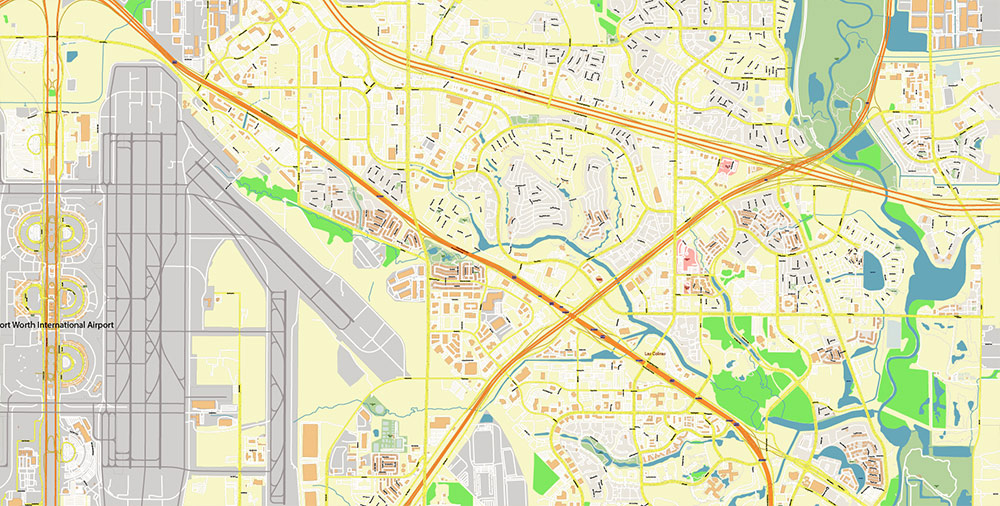 Dallas - Fort Worth Airport Map Vector Exact High Detailed Street Map editable Adobe Illustrator in layers