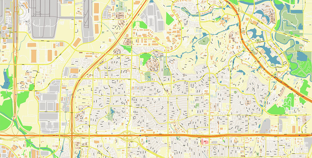 Dallas - Fort Worth Airport Map Vector Exact High Detailed Street Map editable Adobe Illustrator in layers