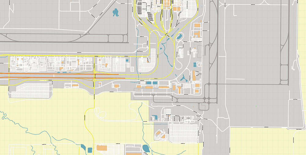 Denver Airport Map Vector Exact High Detailed Street Map editable Adobe Illustrator in layers
