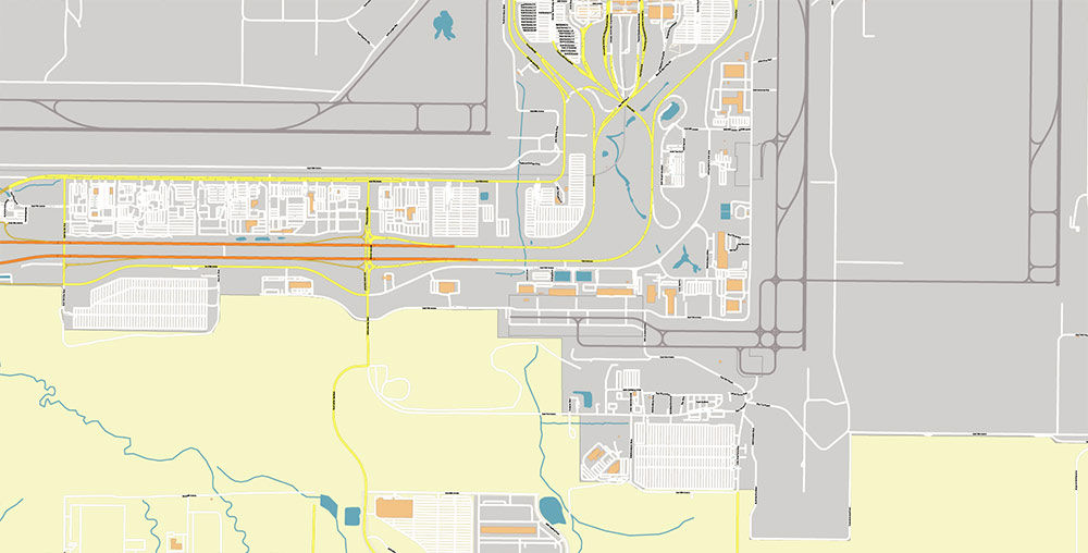 Denver Airport Map Vector Exact High Detailed Street Map editable Adobe Illustrator in layers