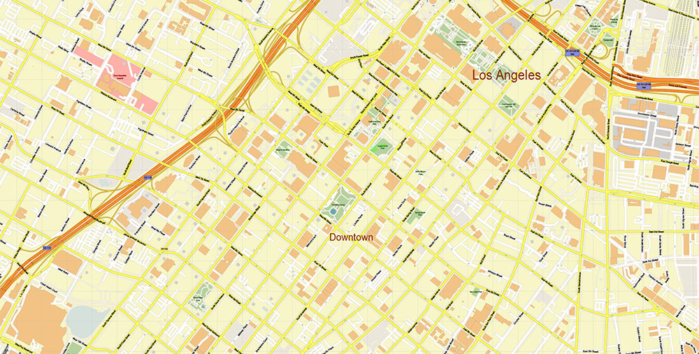 Downtown Los Angeles CBD Map Vector Exact High Detailed Street Map editable Adobe Illustrator in layers