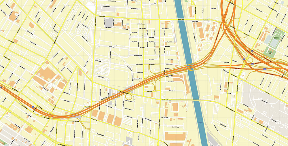 Downtown Los Angeles CBD Map Vector Exact High Detailed Street Map editable Adobe Illustrator in layers