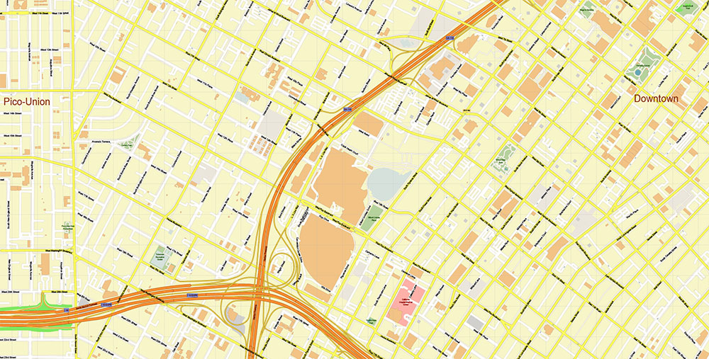 Downtown Los Angeles CBD Map Vector Exact High Detailed Street Map editable Adobe Illustrator in layers