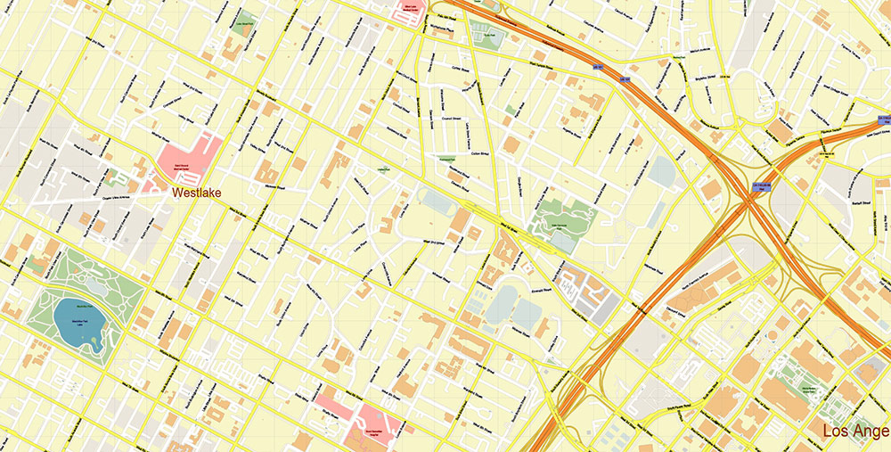 Downtown Los Angeles CBD Map Vector Exact High Detailed Street Map editable Adobe Illustrator in layers