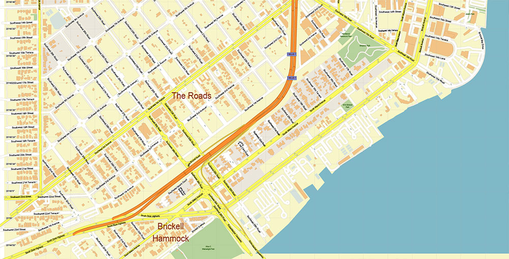 Downtown Miami CBD Map Vector Exact High Detailed Street Map editable Adobe Illustrator in layers