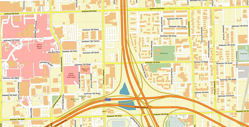 Downtown Miami CBD Map Vector Exact High Detailed Street Map editable Adobe Illustrator in layers