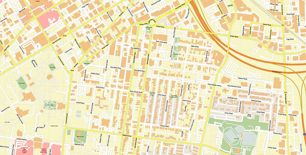 Downtown Nashville CBD Map Vector Exact High Detailed Street Map editable Adobe Illustrator in layers