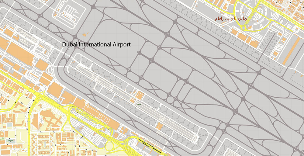 Dubai International Airport Map Vector Exact High Detailed Street Map editable Adobe Illustrator in layers