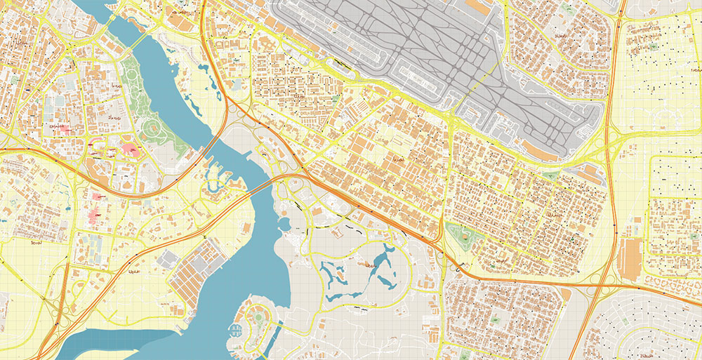 Dubai International Airport Map Vector Exact High Detailed Street Map editable Adobe Illustrator in layers