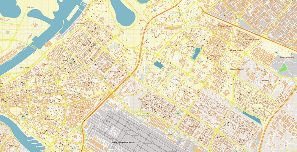 Dubai International Airport Map Vector Exact High Detailed Street Map editable Adobe Illustrator in layers