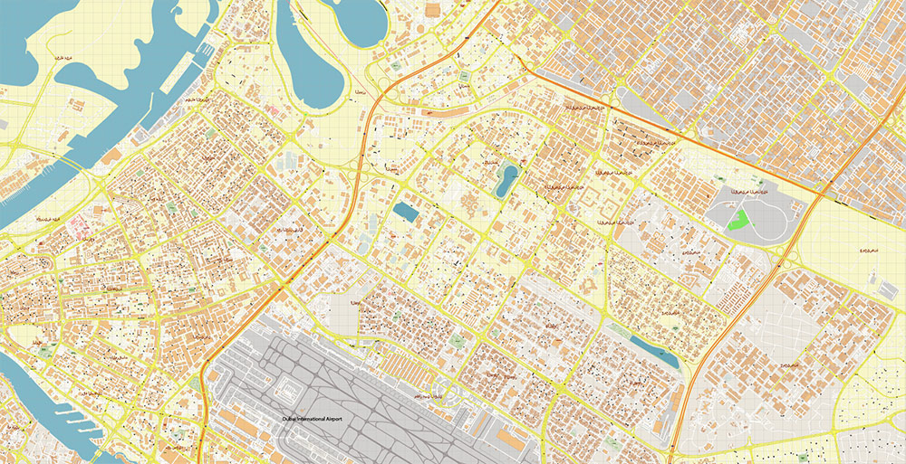 Dubai International Airport Map Vector Exact High Detailed Street Map editable Adobe Illustrator in layers