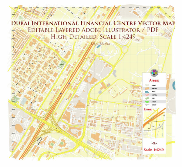 Dubai International Financial Centre (DIFC) CBD Map Vector Exact High Detailed Street Map editable Adobe Illustrator in layers