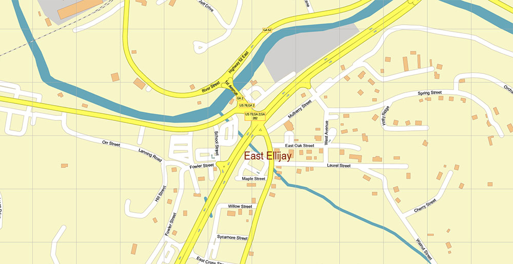 Ellijay Georgia USA Map Vector Exact City Plan High Detailed Street Map editable Adobe Illustrator in layers Ellijay Georgia USA Map Vector Exact City Plan High Detailed Street Map editable Adobe Illustrator in layers