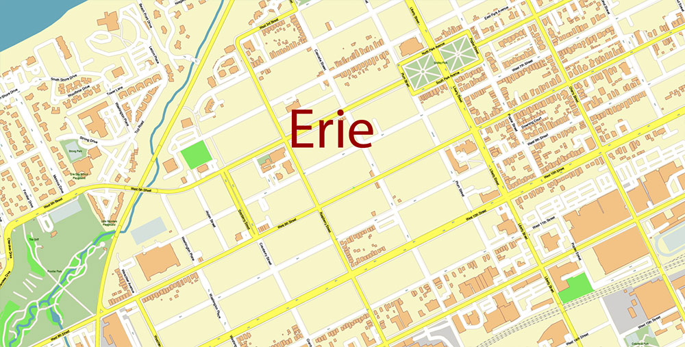 Erie Pennsylvania USA Map Vector Exact City Plan High Detailed Street Map editable Adobe Illustrator in layers