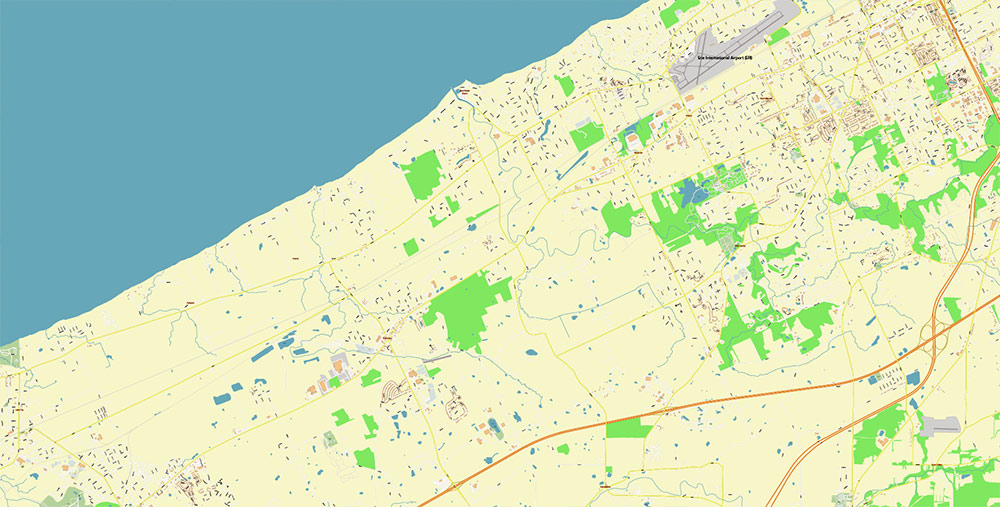 Erie Pennsylvania USA Map Vector Exact City Plan High Detailed Street Map editable Adobe Illustrator in layers