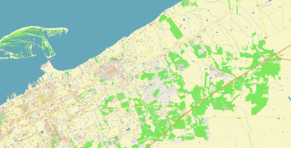 Erie Pennsylvania USA Map Vector Exact City Plan High Detailed Street Map editable Adobe Illustrator in layers