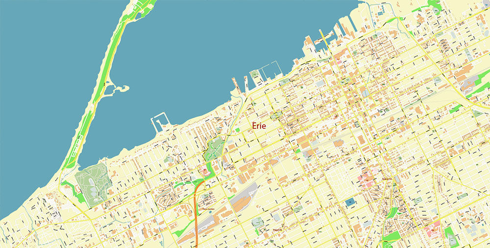 Erie Pennsylvania USA Map Vector Exact City Plan High Detailed Street Map editable Adobe Illustrator in layers