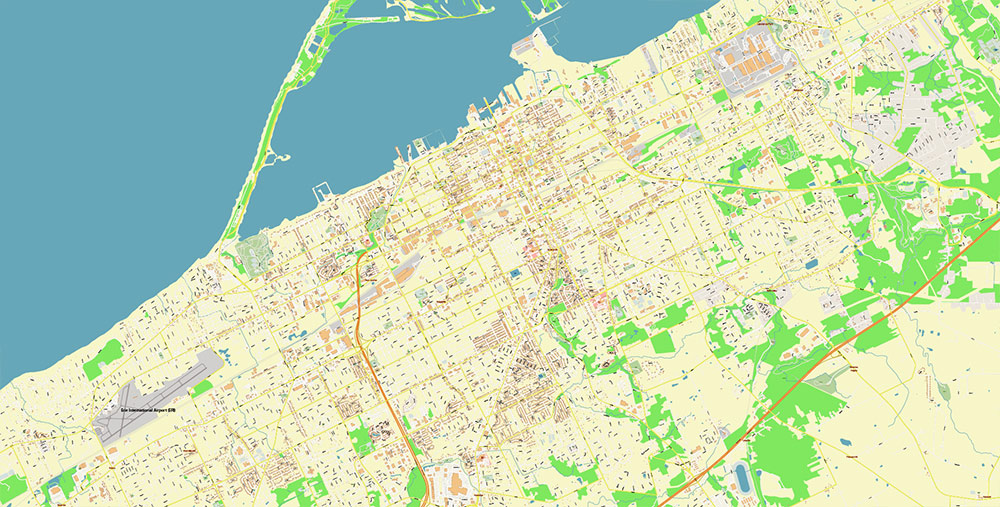 Erie Pennsylvania USA Map Vector Exact City Plan High Detailed Street Map editable Adobe Illustrator in layers
