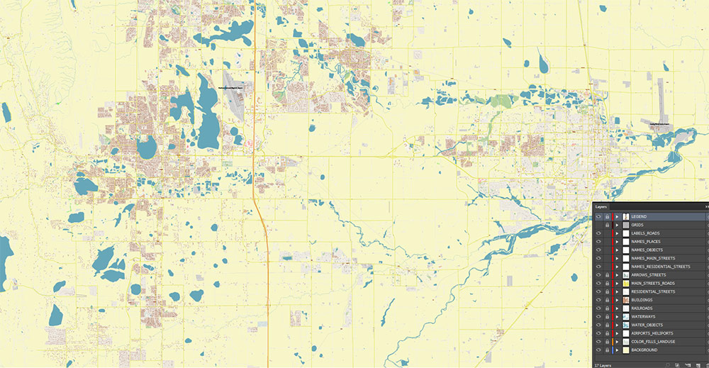 Fort Collins, Greely, Loveland, Colorado USA Map Vector Exact City Plan High Detailed Street Map editable Adobe Illustrator in layers
