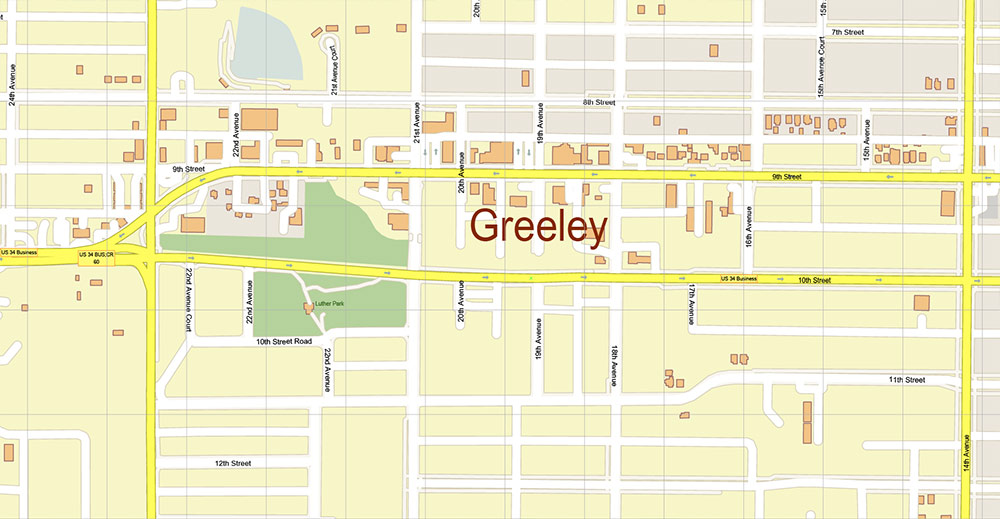 Fort Collins, Greely, Loveland, Colorado USA Map Vector Exact City Plan High Detailed Street Map editable Adobe Illustrator in layers