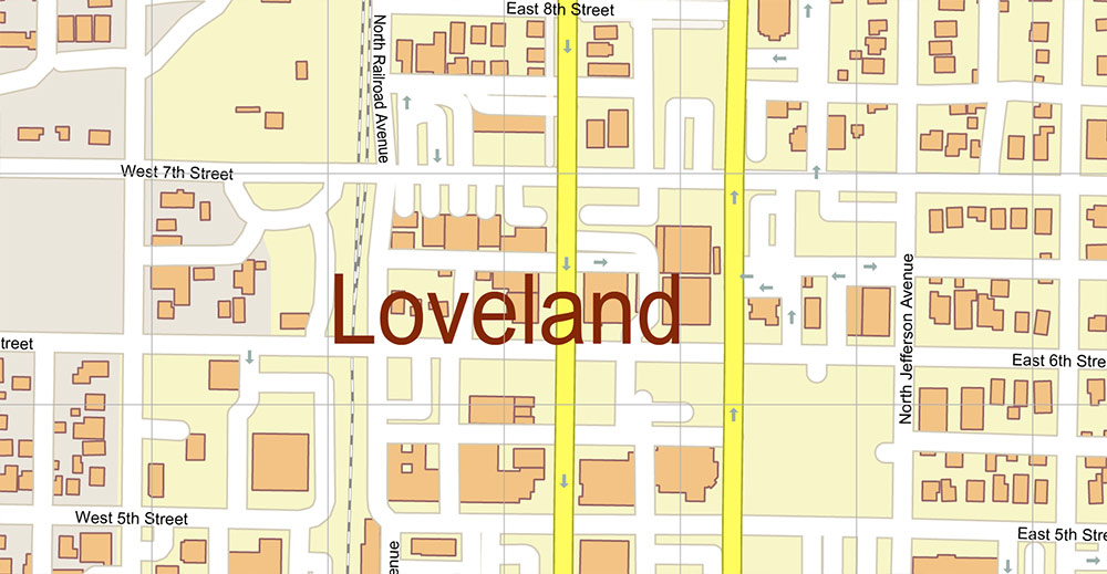 Fort Collins, Greely, Loveland, Colorado USA Map Vector Exact City Plan High Detailed Street Map editable Adobe Illustrator in layers