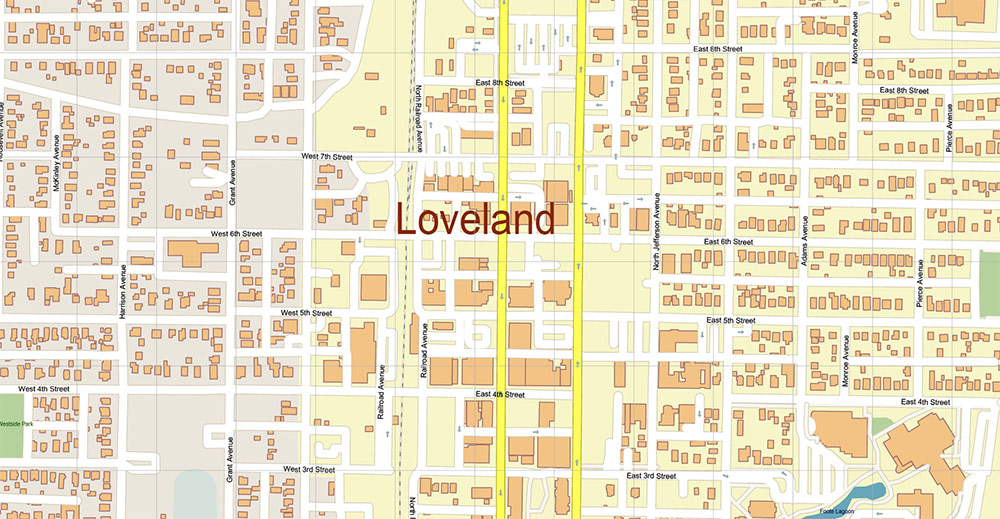 Fort Collins, Greely, Loveland, Colorado USA Map Vector Exact City Plan High Detailed Street Map editable Adobe Illustrator in layers