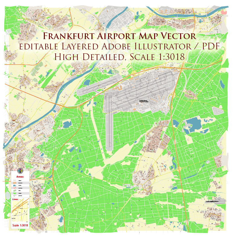 Frankfurt Airport Map Vector Exact High Detailed Street Map editable Adobe Illustrator in layers